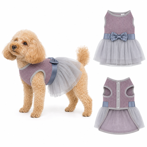 Lilac Mesh Sleeveless Bow Tulle <b>Dog</b> Dress summer pet clothes oem pet clothes Back <b>Button</b> Breathable Princess Pet Skirt - Product Image 1