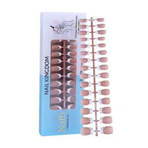 Fashion 240 PCS/Box Nude Pink with White Edge Xs Short Almond Design X-Coat Gel Nail Tips 15 Size Private Label Press on Nails