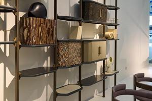 Baxter وحدة خزانة كتب مفتوحة معدنية ذهبية عتيقة تصميم راقي متعدد الأغراض تخزين مقسم عرض رف مثبت على الحائط - Product Image 4