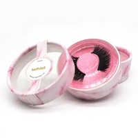 Boîte rond en papier vide pour faux cils, Logo personnalisé, boîte en carton rose, 50 unités