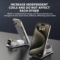 Stasiun Pengisian Daya Nirkabel Magnetik 3-in-1 Ultra-Tipis 15W yang Laris Manis, Pengisi Daya Cepat Portabel dari Aluminium Alloy untuk iPhone