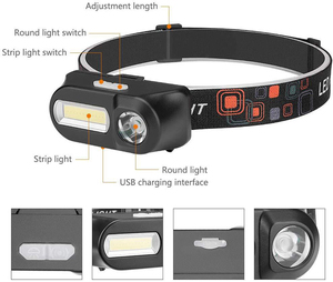 Offres Spéciales ultra lumineux 2 en 1 COB LED lampe FRONTALE rechargeable USB lampe de poche torche de tête de lecture haute puissance lumière principale - Product Image 4
