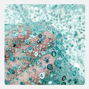 Xu Hướng Pháp Tulle Dresses Ánh Sáng Màu Xanh Chantilly Mini Kim Cương Sequins Thêu Vải Cho Nigeria Đám Cưới - Product Image 1