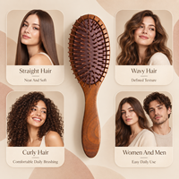 Brosse à cheveux ovale en bois brun de haute qualité OEM, brosse démêlante et massante en bois naturel pour les soins capillaires quotidiens