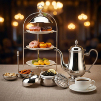 Robustes Versilbertes und Edelstahl-Teeservice mit Dessertständer für Hotel-Buffets