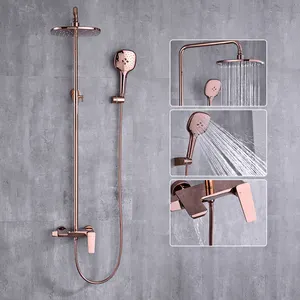 Modern With Cold And Hot Water Brass Luxury Rain Mixer Rose Gold System Bathroom Shower Set