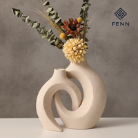 FENN Ornement Céramique Nordique Moderne Artisanat Unique Vases Hydroponiques et à Fleurs Séchées pour la Maison Vases de Mariage en Céramique Noire en Gros