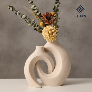 FENN Vaso Moderno Nordico in Ceramica, Ornamento Unico Artigianale, <span class=keywords><strong>Vasi</strong></span> per Fiori Secchi Idroponici, Vaso da Matrimonio in Ceramica Nera all'Ingrosso - Product Image 1