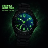 Montre à Quartz Sportive Noire en Gros, Cadran Bleu, Aiguilles Lumineuses, Bracelet en Silicone pour Étudiant, Robuste 5ATM, Montre à Quartz Décontractée