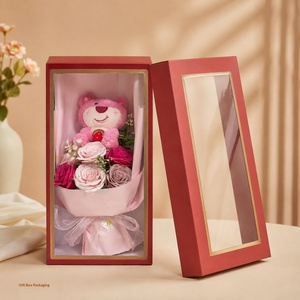 Caja de Regalo con Ramo de Flores de Jabón en Forma de Oso para el Día de San Valentín, Rosa de Imitación, Regalo de Flores Artificiales para el Día de San Valentín - Product Image 3