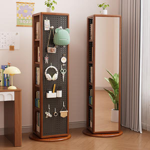 Estantería <span class=keywords><strong>de</strong></span> Esquina Moderna y Sencilla <span class=keywords><strong>de</strong></span> Madera Maciza con <span class=keywords><strong>Espejo</strong></span> <span class=keywords><strong>de</strong></span> <span class=keywords><strong>Pie</strong></span> Giratorio para Sala <span class=keywords><strong>de</strong></span> Estar, con Múltiples Niveles <span class=keywords><strong>de</strong></span> Almacenamiento - Product Image 1