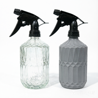 Bouteille pulvérisatrice manuelle ronde en verre de 400 ml (14 oz) transparente, grise, rose, verte, bleue, avec buse de pulvérisation tête de tigre pour l'arrosage des plantes