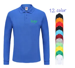 Wholesale Custom Logo Printed Embroidery Long Sleeve Mens Polo Shirts Plain Knitted Golf T-Shirts With V-Neck Casual Workwear