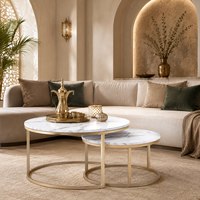 Petit plateau en marbre pour loisirs modernes table d'appoint ronde en bois à imbriquer pour le thé et le café ensemble combiné pieds en or luxe