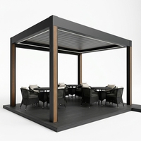 Bioklimatische Aluminium-Motorpergola mit LED-Beleuchtung, Lamellendach, Glasschiebetüren, Terrassenpavillon, Balkon, pulverbeschichtetes Metall
