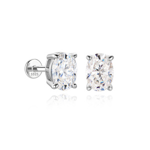 Pendiente de tuerca de moissanita ovalada de 5*7mm, color D, plata de ley S925, oro blanco, cabeza plana, con certificado - Product Image 1