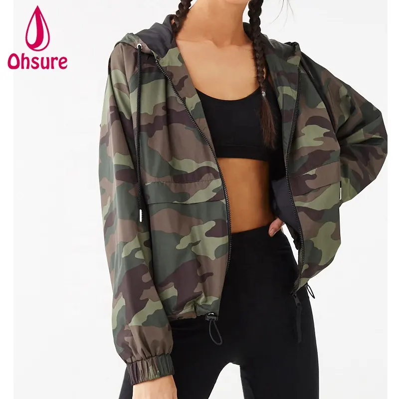 Hot Bán Tùy Chỉnh Camo Vải Giải Trí Mặc Thể Thao Áo Khoác Phụ Nữ Phòng Tập Thể Dục Workout Camo Áo Khoác