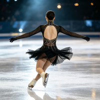 Robe de patinage artistique noire scintillante avec strass, col montant, manches longues en maille, pour enfants et adultes, compétition et spectacle