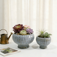 Pot de fleurs en céramique gris émaillé fait à la main en forme de lotus pour la décoration du salon, de l'hôtel et du jardin