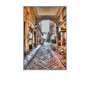 Panel de Lienzo con Impresión Art Deco, Estampado Romántico de un Callejón Parísino con Pavimento de Adoquín, Arte de Pared con Marco Transparente para Colgar - Product Image 1