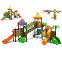 Aire de jeux extérieure personnalisée pour enfants, thème jungle forestière, ensemble de toboggans en plastique et métal, tube transparent, toboggan spiralé, filet d'escalade - 500 kg+
