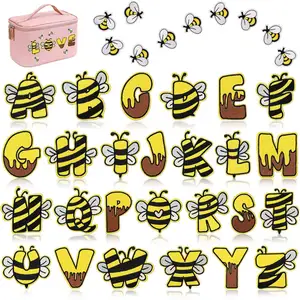 Parches de letras con diseño de abeja para niños, 26 letras, alfabeto, hierro en 5,5 cm, diseño de abeja Animal, bordado, para bolso, ropa, sombrero