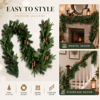 Guirlande de Noël en pin, longue branche de verdure avec pommes de pin, pour cheminée, escalier, porte, fenêtre, décoration de fêtes, fournisseur en gros