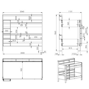 Kids <strong>Bunk</strong> <strong>Bed</strong>-MDF Double Decker <strong>Bed</strong> Set with Shelves and Pull-Out <strong>Bed</strong> with Drawers (90x200) Modern Bedroom Camas - Product Image 4