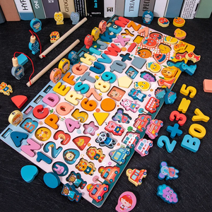 Jouets éducatifs en bois Montessori pour enfants d'âge préscolaire, camion de pompiers, planche d'activités, jeux de pêche mathématiques, jouets précoces pour enfants, cadeaux de Noël - Product Image 5