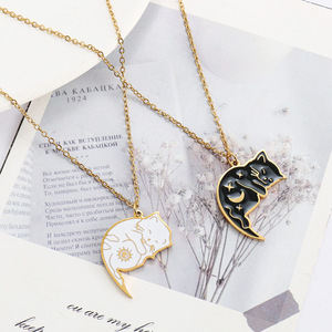 Colar de Pingente Moderno de Aço Inoxidável com Desenho Animado Vintage de Gato Sol e Lua, Corrente de Elos, Presente para Crianças, Mulheres e Casais - Product Image 1