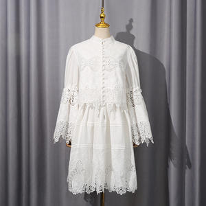 مزاجه الفرنسية طويلة الدانتيل فساتين أحادية الصدر دعوى الخريف موضة جديدة أنيقة مجمعة من قطعتين بدلة نسائية - Product Image 5