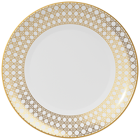 Assiettes de présentation en céramique blanches de luxe avec bordure géométrique dorée pour la décoration de table de mariage et de banquet