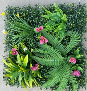 Panneau mural en <span class=keywords><strong>herbe</strong></span> artificielle <span class=keywords><strong>à</strong></span> motif personnalisé, résistant aux UV, feuille de plante verte pour décoration de fond intérieure et extérieure - Product Image 2