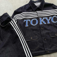 Ensemble veste et jean streetwear respirant pour homme, automne, logo brodé sur le devant, coton épais, coupe ample