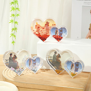 Marco de Fotos de Plástico con Forma de Corazón y Purpurina Flotante Líquida para Decoración de Bodas, en Oferta - Product Image 3
