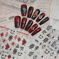 Autocollants pour ongles d'Halloween, style vintage argenté en relief, formes de crânes d'araignées, design européen-américain