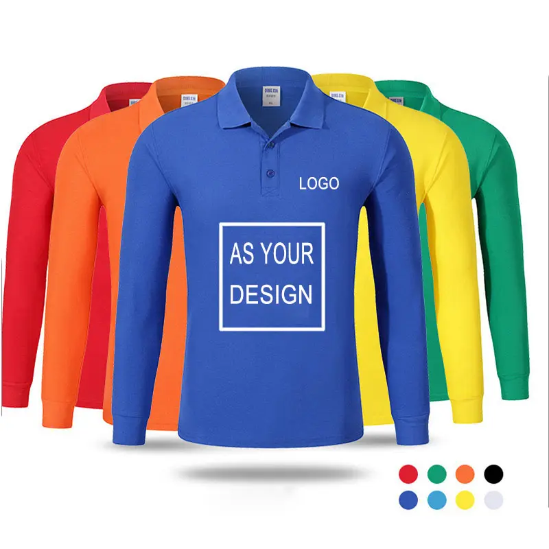 2023 Wholesale Sublimation Tshirt Mens Women's Custom Logo Printing Embroidery Long Sleeve Plain Work Golf Polo Shirt