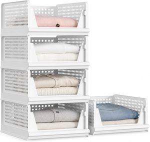 Plastic Closet Organizer Laundry <strong>Basket</strong> Stackable 5 Pack Folding Closet Organizers Box Storage Bins Drawer <strong>Wardrobe</strong> <strong>Basket</strong> - Product Image 1