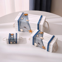 Boîte de rangement en bois méditerranéenne 3-en-1 avec logo personnalisé, décoration intérieure, boîte à bijoux, 3 tailles, autocollants marins, oiseaux marins, étoiles de mer, bougies