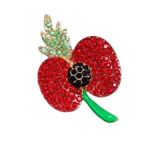 الملكي البريطانية الفيلق زهرة الخشخاش بروش المملكة المتحدة ذكرى يوم الأحمر الماس كريستال دبوس