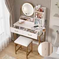 Vanité blanche à la mode moderne avec espace de stockage Fabrication professionnelle Prix promotionnel Vanités rondes de maquillage pour chambre à coucher