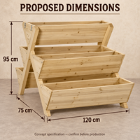 Jardinière carrée surélevée à 3 niveaux en bois avec drainage, durable, autoportante pour l'extérieur, pour fleurs, herbes et légumes