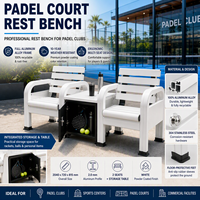 Banc de repos pour terrains de padel, pour clubs de padel et centres sportifs, sièges extérieurs au bord du terrain avec armoire de rangement, blanc