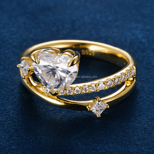 Phụ nữ S925 Bạc 10k 14k 18K rắn Vàng Vàng 1CT 2ct vvs tim cắt moissanite phòng thí nghiệm phát triển Kim Cương Đính hôn đám cưới Nhẫn - Product Image 3