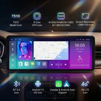 Radio Auto Android 15 con CarPlay, Pantalla Táctil de 12.3 Pulgadas, Reproductor Multimedia GPS con Amplificador DSP RGB para Auto