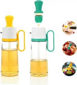 Glass Olive Oil Bottle Dispenser for Kitchen with Brush Silicone Measuring Dropper Condiment Dispensing Cruet