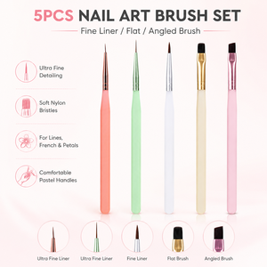 Ensemble de pinceaux à ongles en acrylique givré avec manche, poils en nylon élastiques pour le dessin au gel multifonctionnel - Product Image 3