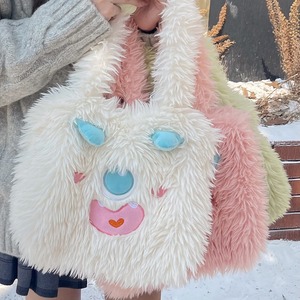Bolso de Peluche con Diseño de Monstruo Adorable, Combinación de Colores Blanco, Rosa y Verde, Cierre Magnético, para Niñas, Estilo Otoño-Invierno - Product Image 1