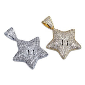 Iced Hip Hop dibujos animados <span class=keywords><strong>CZ</strong></span> cinco estrellas colgante collar con Bling Cubic Zirconia plata oro encanto cadena moda rapero joyería regalo - Product Image 6