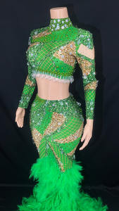 Novance Y2724 Abiti Lunghi 2025 Estate Due Pezzi Lussuosi con Cristalli e Piume Abiti Lunghi da Donna Manica Lunga Modesti - Product Image 5